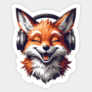 Funny Smiling musical fox wearing headphones Sticker